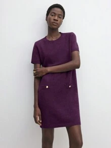 BizChic Robe droite en tricot pourpre, nouveauté été 2025, tenue de bureau décontractée pour le trajet quotidien élégant