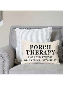 1pc, Contemporary Linen Throw Pillow Cover, Machine Washable, Zipper Closure, Woven Decorative Cushion Case For Various Room Types, Outdoor Country Style Porch Therapy Design For Garden Patio Decor