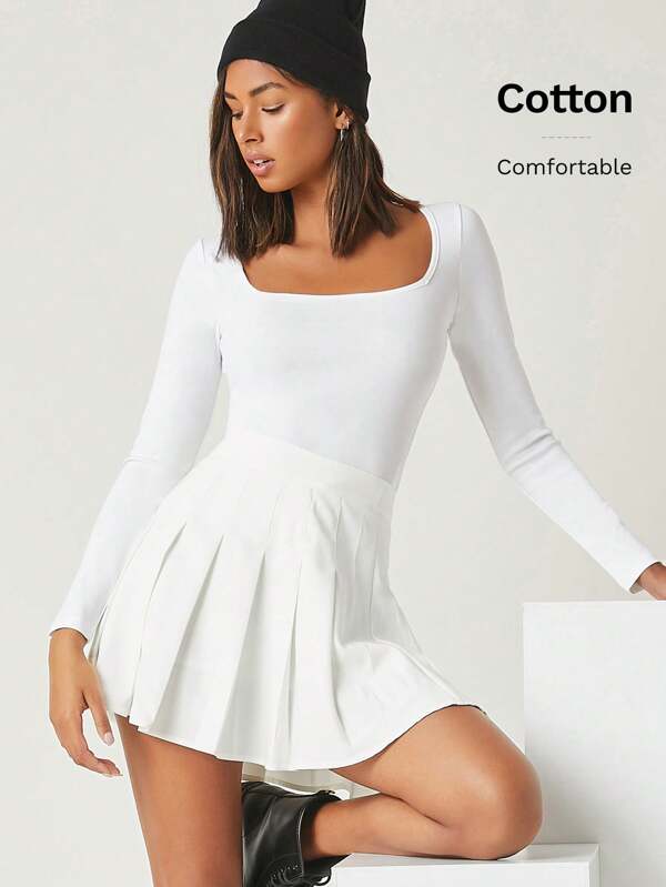 SHEIN BASICS Top sólido de cuello cuadrado, de moda simple y casual para diario