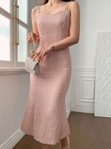 DAZY 女士细肩带紧身鱼尾中长连衣裙优雅 - 粉色 - 查看 6