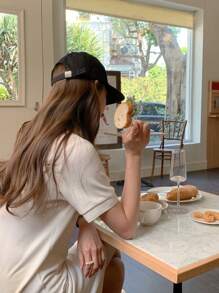 DAZY 女式 POLO 领拼色刺绣迷你连衣裙夏季太阳裙，休闲女装 - 白色 - 查看 2