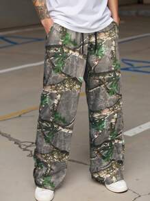 PAVTROS 男式松紧腰印花前系带休闲直筒运动裤 - 彩色 - 查看 2