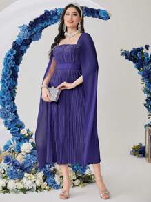 Modelyn Robe longue à manches longues plissée oversize et pelucheuse pour femmes