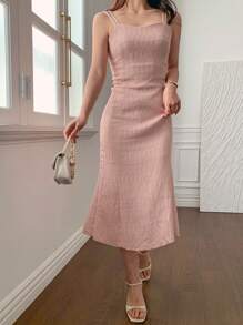 DAZY 女士细肩带紧身鱼尾中长连衣裙优雅 - 粉色 - 查看 5