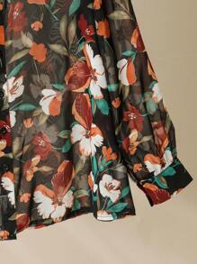 Lacomfia 2 pièces/set grande taille, Ensemble décontracté printemps/été avec chemise ample à manches longues et imprimé tout-sur-tout et pantalon à taille élastique et pattes d'éléphant