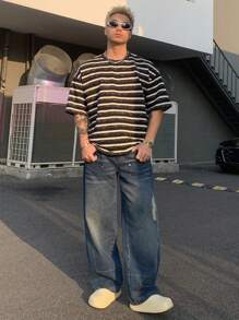 DAZY Plain Blue Distressed Vintage Men's Denim Jeans, Autumn