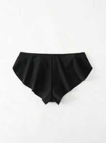 SHEIN Swim Quần short đi biển dễ thương viền bèo nhún màu trơn Springbreak dành cho nữ vào mùa hè - màu đen - Xem 5