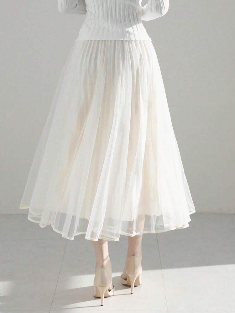 Women's Mesh Skirt, Solid Color Minimalist Design, Casual Daily