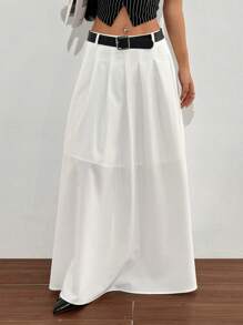 SHEIN EZwear Chân váy Maxi xếp ly màu trắng trơn đa năng thường ngày dành cho nữ - trắng - Xem 5