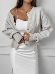 Chiquease Cardigan court décontracté à manches longues et décontracté avec encolure ronde et épaules tombantes pour femmes, automne hiver