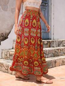 INAWLY Solva Vintage Print Long Skirt, Casual Holiday