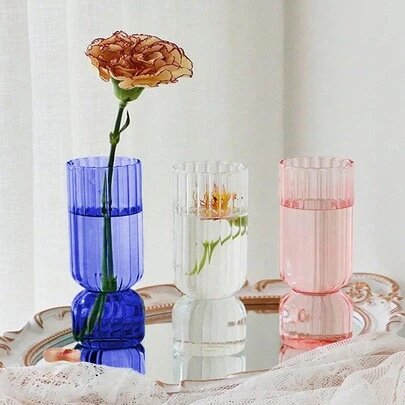 1 件北欧玻璃花瓶彩色透明插花容器植物水培花瓶桌面摆件家居装饰