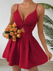 Breezaya Solid Color Twist Cutout Camisole Romper