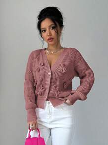 Elenzga Dames zacht roze strik vest
