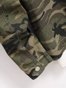 Manfinity EMRG Men's Casual Camouflage Print Fringed Denim Jacket