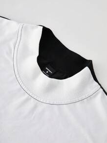 Manfinity Roghcode Men Black Summer Streetwear City Break Oversized Punk Style Baseball T-Shirt,INS-Style Color-Blocked Short-Sleeve Stand Collar Flame Graphic Design - White - View 6
