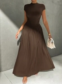 Firerie Robe à ligne évasée col chemise à manches courtes avec ourlet asymétrique, style élégant et minimaliste pour un port quotidien
