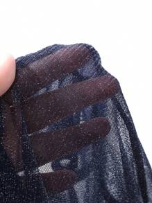 DAZY 闪亮银色缎子混合透明露背大腿开衩性感睡衣 - 藏蓝色 - 查看 9