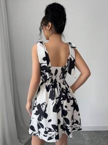Elenzga Women's Floral Print Spaghetti Strap Short Elegant Dress