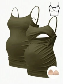 SHEIN 孕妇吊带背心，内置胸罩上衣，哺乳服，白色背心