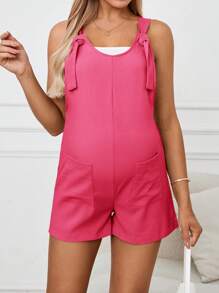 SHEIN Maternity Solid Color Double Pocket Casual Bib Overall Shorts