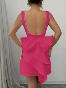 Elenzga Elegante mouwloze mini-jurk voor dames met oversized strik op de rug, ronde hals, feestjurk