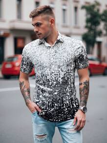 Manfinity AFTRDRK Men's Casual Faux Sequins Print Shiny Shirt