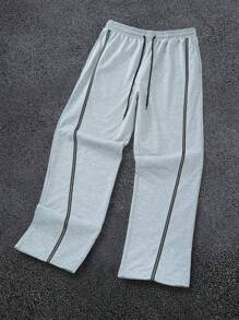 Chillumni 男士条纹抽绳腰阔腿宽松休闲运动裤 - 灰色 - 查看 5