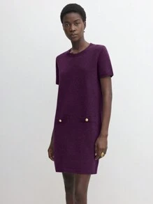 BizChic Robe droite en tricot pourpre, nouveauté été 2025, tenue de bureau décontractée pour le trajet quotidien élégant