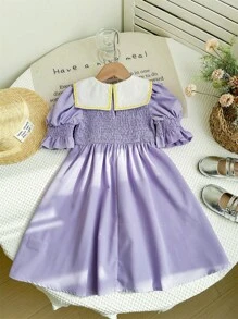 LMoss Kids Vestido casual ajustado con cuello y contraste de color para niña LMoss - Morado - Ver 7