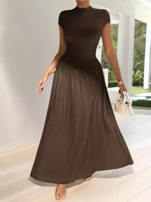 Firerie Robe à ligne évasée col chemise à manches courtes avec ourlet asymétrique, style élégant et minimaliste pour un port quotidien