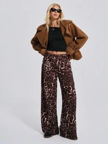 EURMUSE Leopard Printed For Season Fabric Elastic Back Waist Wide Leg Pants - Multicolor - View 4