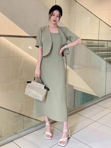 DAZY Women's Plain Short Sleeve Suit Dress, Elegant Summer Suit Set