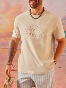 EASEVO Camiseta de punto de manga corta con cuello redondo y estampado de letra en relieve para hombres de talla grande