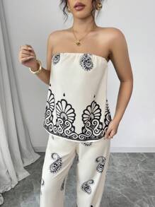 Calvaya 2pcs/Set Women Elegant Resort Floral Print Camisole And Pants Set