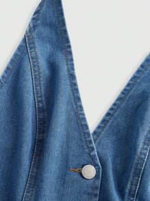 SHEIN MOD Women's Denim Sleeveless Halter Cropped Top, Blue, Casual Fitted, Vintage