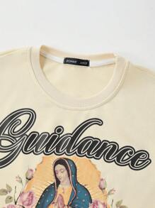 ROMWE MEN Street Life 男士超大宽松短款图案印花 T 恤套装，街头复古风格