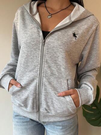 SHEIN EZwear Graues Strick-Kapuzensweatshirt für Damen