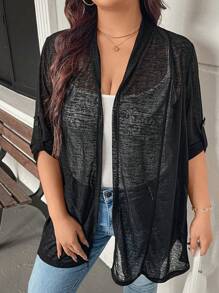 SHEIN LUNE Chaqueta liviana cortaviento ajustable de SHEINLUNE para mujer talla grande, adecuada para primavera y otoño, uso en oficina, vestimenta casual de negocios, habitaciones, primavera, verano, playa, atuendo de crucero, blusas para salir, camisetas de verano bohemias para maestras