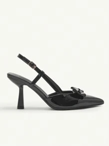 CUCCOO CHICEST Classic Elegant Patent Leather Pointed Toe Mid Heel Women's Backless Pumps, Romantic Bowknot Decor Suitable For Date, Afternoon Tea, Party, Office Wear, Valentine's Day Spring Shoes Spring Break Easter Prom Heels - Black - View 9