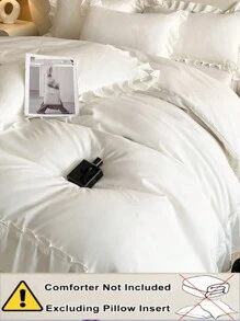 3pcs White Ultra-Soft Skin-Friendly Ruffle Floral Bedding Set - 1 Duvet Cover, 2 Pillow Shams, Excluding Filling, Machine Washable
