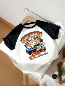 Young Girls Contrast Car Logo Print Short Sleeve T-Shirt