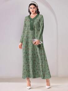 Al Najma Casual Modest Arabic Style Long Dress - White - View 3