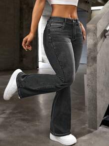 SHEIN PETITE Women's Casual Flared Jeans With Pockets, Versatile