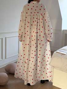 SHEIN Essnce Women's Valentine's Day Red Heart Print Full Heart Print Front Button Super Loose Long Dress,Shirt Dress,For Summer/Spring 2025 New