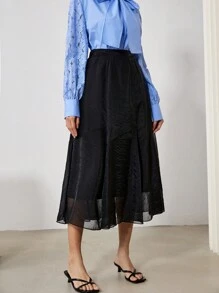 EastFlair Women Plain Color Mesh Patchwork Loose Casual Skirt, For Vacation/Summer - Black - View 6