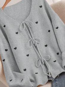 CosyJoli Plus Size Women Heart Pattern Knit Cardigan Sweater, French Elegant Fashion Autumn Winter Outerwear - Grey - View 5