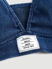 SHEIN MOD 女士无袖短款牛仔吊带背心，带胸垫，蓝色 - 藍色 - 查看 4