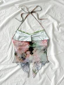 Soleia Vacation Knit Mesh Paisley Tie Dye Printed Colorful Lace Patchwork Camisole