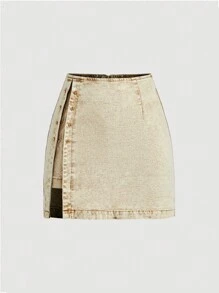 SHEIN MOD Falda vaquera mini con abertura lateral, informal, para mujer